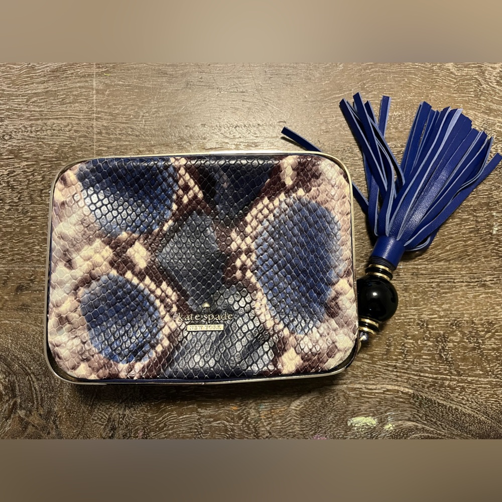 RARE Kate Spade Blue and Cream Snakeskin Clutch - Madison Ave Collection